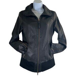 Mackage Aritzia Women Size S/P Black Jacket Soft Lambskin Leather Aviator Bomber